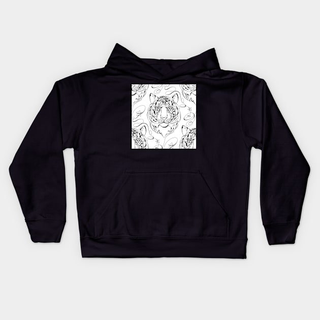 Continuous Line Tiger Portrait. 2022 New Year Symbol by Chinese Horoscope Kids Hoodie by lissantee